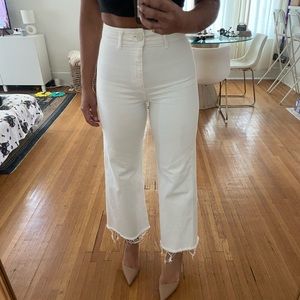 Ankle cropped high rise denim